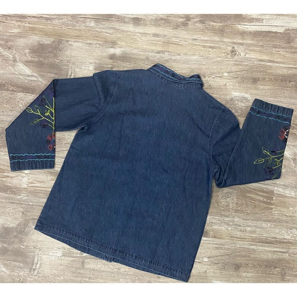 Gunit Fashions New York Embroidered Floral Denim Jean Jacket Shirt Sz Med - Picture 5 of 5